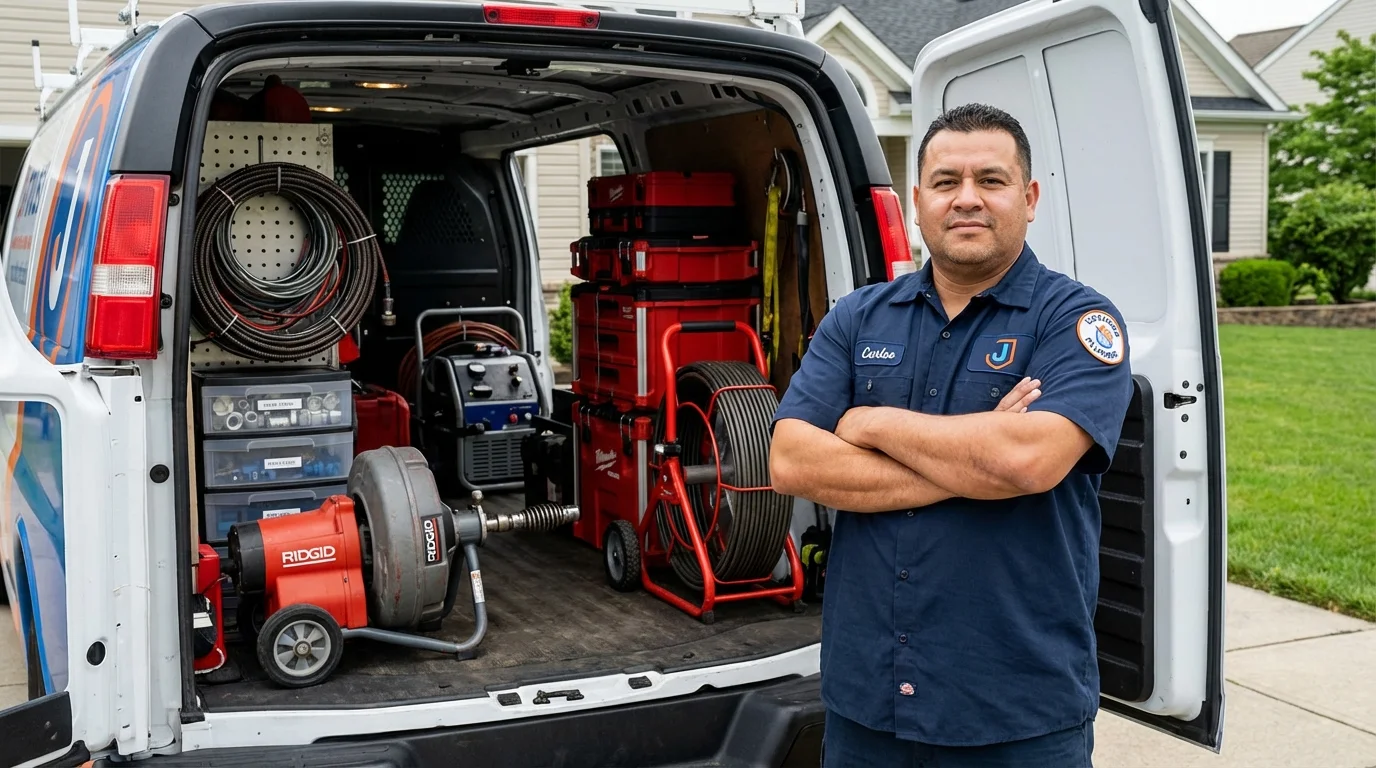 Professional drain cleaning equipment and Johns Plumbing LLC plumber in De Soto
