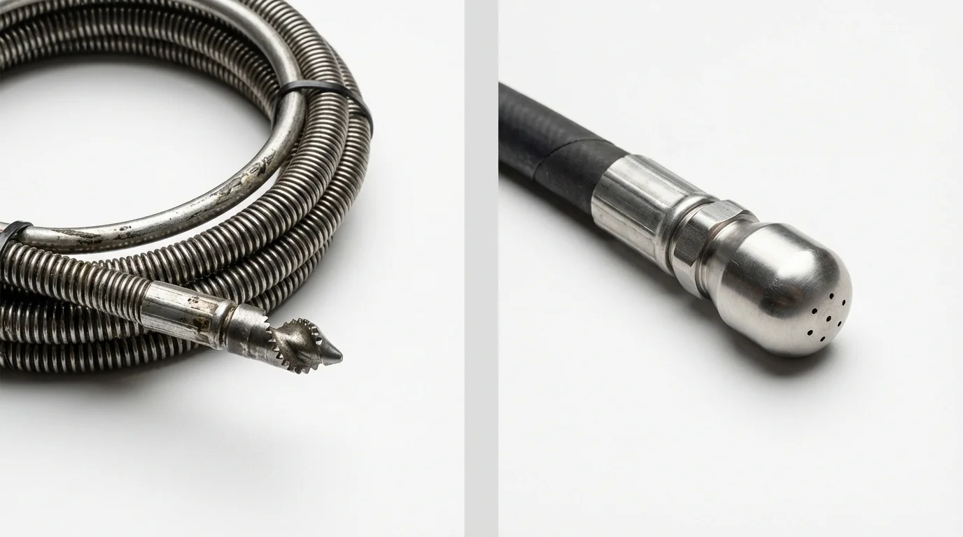 Drain snake cable and hydro jetting nozzle used for drain cleaning in De Soto, IL
